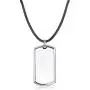 Moderne Monocle - Magnifier Pendant Necklace. Leather chain with Rhodium Dog Tag Pendant. Harley Silver