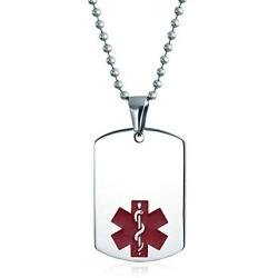 Bling Jewelry Unisex Personalize Customizable Medical Identification Doctors Medical Alert ID Dog Tag Steel Pendant Necklace for Men Women 20 Inch Chain SM MED LG