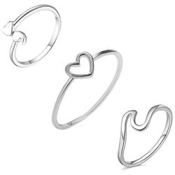 3Pcs Love Heart Semicolon Rings Suicide Awareness Ring Dainty Heartbeat Wave Finger Rings for Women Girls Inspirational Ring Jewelry Set Size 8 9 10