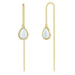 14K Gold Opal Teardrop Threader Earrings for Women Girls Yellow Gold Drop Dangle Earrings Dainty Earrings Valentines Day Wedding Christmas Gold Jewelry