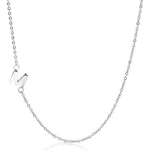BOCHOI Sideways Initial Necklace Small Minimalist Side Letter Pendant Chain Necklace for Women Girls Stainless Steel Alphabet Jewelry Gift for Girlfriend Wife Friends Birthday