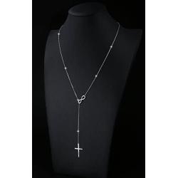 Lariat Necklace S925 Sterling Silver Infinity Cross Y Necklace Religious Necklace Jewelry Inspirational Gift Chain Adjustable for Women