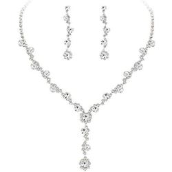 ABDOT Clear Rhinestone Bridal Jewelry Sets for Women Crystal Necklace Earrings Bracelet Set Silver-Tone Wedding Bridal Bridesmaid Gifts fit with Wedding Dress