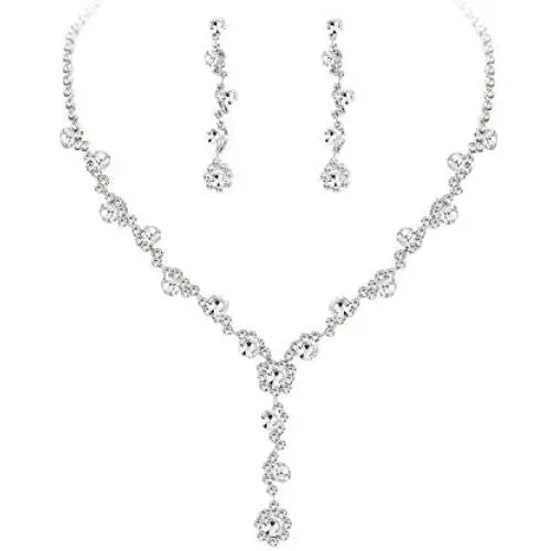 ABDOT Clear Rhinestone Bridal Jewelry Sets for Women Crystal Necklace Earrings Bracelet Set Silver-Tone Wedding Bridal Bridesmaid Gifts fit with Wedding Dress ABDOT Clear Rhinestone Bridal Jewelry Sets for Women Crystal Necklace Earrings Bracelet Set Silver-Tone Wedding Bridal Bridesmaid Gifts fit with Wedding Dress