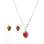 Red Dripping Oil Cute Strawberry Earrings Necklace Set for Girls Sweet Small Fresh Fruit Strawberry Pendant Necklace Stud Earrings for Women