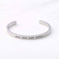 WUSUANED Friendship Bracelet You are Not Alone Cuff Bracelet Inspirational Quote Jewelry Encouragement Gift for Best Friend