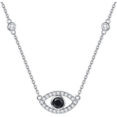 FANCIME Sterling Silver Evil Eye Necklace Evil Eye Bracelet Cubic Zirconia Simulated Diamond Pendant Necklace Yom Kippur Gifts Danity Fine Jewelry for Women Girls