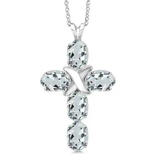 Gem Stone King 925 Sterling Silver Sky Blue Aquamarine Cross Pendant Necklace For Women (2.15 Ct Oval with 18 Inch Chain) Gem Stone King 925 Sterling Silver Sky Blue Aquamarine Cross Pendant Necklace For Women (2.15 Ct Oval with 18 Inch Chain)