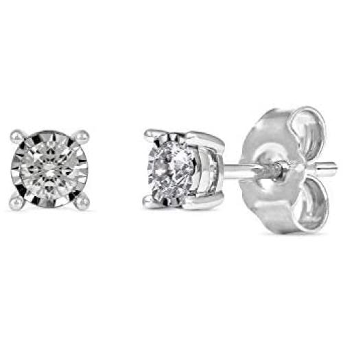 1/20 CT.TDW. Round-cut Diamond Solitaire Stud Earrings with Silver Rhodium