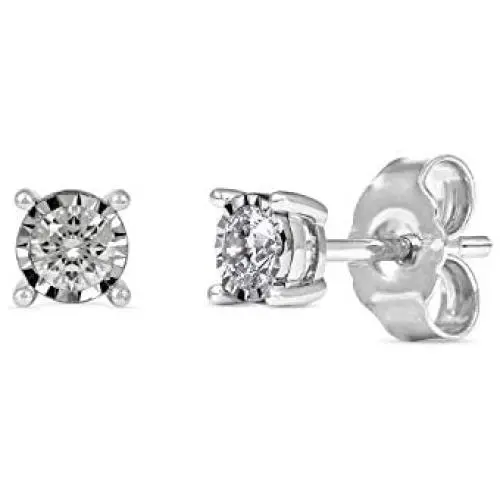 1/20 CT.TDW. Round-cut Diamond Solitaire Stud Earrings with Silver Rhodium 1/20 CT.TDW. Round-cut Diamond Solitaire Stud Earrings with Silver Rhodium