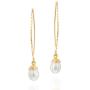 14k Gold-Filled Hand Wrapped Teardrop Cultured Pearl Long Wire Threader Earrings Bridal Wedding Jewelry