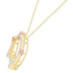 Round Cut White Natural Diamond Accent Two Tone Pig Pendant in 14K Gold Over Sterling Silver
