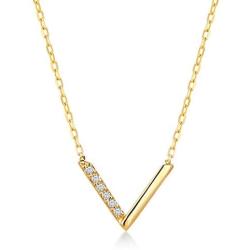 GELIN 14k Solid Gold 0,02 ct Diamond Chevron V Shaped Pendant Chain Necklace for Women, Certified Fine Jewellery, 18 inch