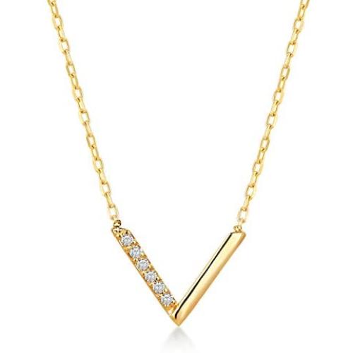 GELIN 14k Solid Gold 0,02 ct Diamond Chevron V Shaped Pendant Chain Necklace for Women, Certified Fine Jewellery, 18 inch