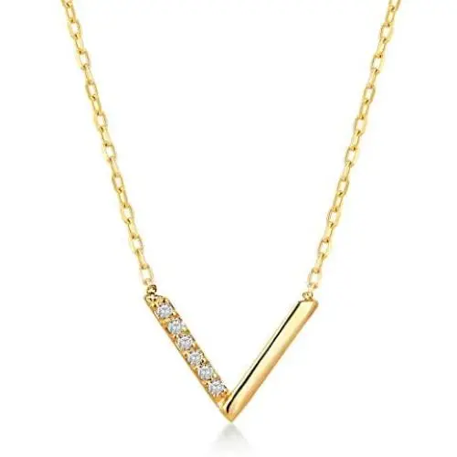 GELIN 14k Solid Gold 0,02 ct Diamond Chevron V Shaped Pendant Chain Necklace for Women, Certified Fine Jewellery, 18 inch GELIN 14k Solid Gold 0,02 ct Diamond Chevron V Shaped Pendant Chain Necklace for Women, Certified Fine Jewellery, 18 inch