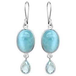 2'' Larimar Blue Topaz 925 Solid Sterling Silver Teardrop Dangle Earrings