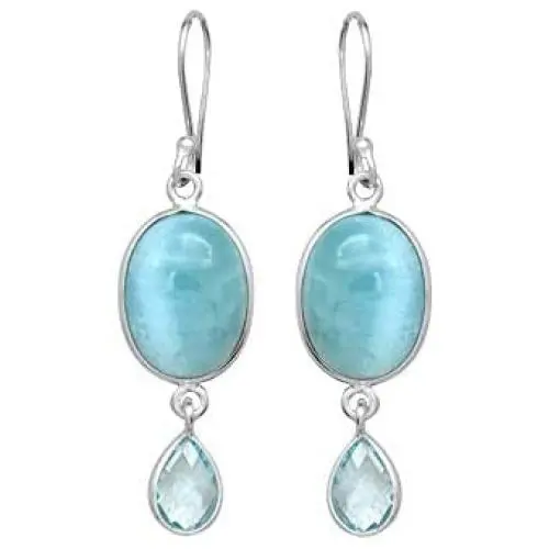 2'' Larimar Blue Topaz 925 Solid Sterling Silver Teardrop Dangle Earrings 2'' Larimar Blue Topaz 925 Solid Sterling Silver Teardrop Dangle Earrings