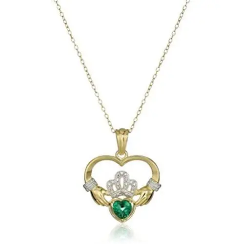 18K Yellow Gold-Plated .925 Sterling Silver Gemstone Diamond-Accented 1'' Claddagh Heart Pendant Necklace on 18'' Chain - Choice of Birthstones 18K Yellow Gold-Plated .925 Sterling Silver Gemstone Diamond-Accented 1'' Claddagh Heart Pendant Necklace on 18'' Chain - Choice of Birthstones