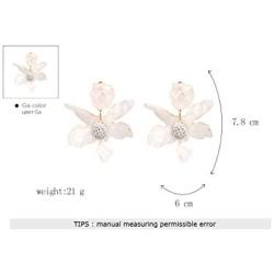 Bohemian Luxury Oversize Resin Big Flower Earrings For Women Stainless Steel Crystal Jewelry