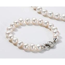 Pearl Bracelets Freshwater Cultured White Pearl Bracelet for Women Sterling Silver Infinity Clasp Pearl Jewelry Gift for Girls Daughter Bridesmaid 7.1 Inches 6-7mm/7-8mm/8-9mm/9-10mm/10-11mm