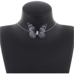 Womens Butterfly Necklace Choker Transparent Fishing Line Cute Rhinestone Butterfly Elf Fairy Necklace for Girls Kids Birthday Gift Jewelry