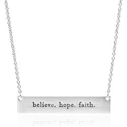 RIAH FASHION Simple Message Horizontal Bar Pendant Necklace - Inspirational Christian Religious Engraved Plate Delicate Chain Amazing Grace, Hope, Faith, Blessed