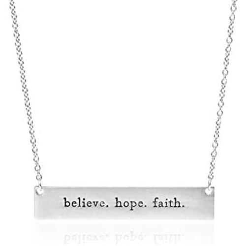 RIAH FASHION Simple Message Horizontal Bar Pendant Necklace - Inspirational Christian Religious Engraved Plate Delicate Chain Amazing Grace, Hope, Faith, Blessed