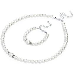 Elegant Cream Simulated Pearl Toddler Girl Necklace and Bracelet Stylish Gift Set (GS-P-C-All)