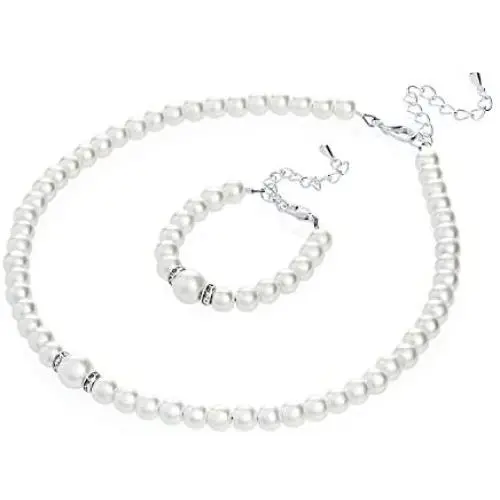 Elegant Cream Simulated Pearl Toddler Girl Necklace and Bracelet Stylish Gift Set (GS-P-C-All)