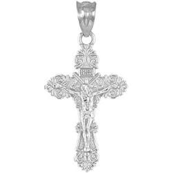 Dainty Sterling Silver Floral Design Cross Charm Pendant