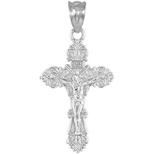 Dainty Sterling Silver Floral Design Cross Charm Pendant