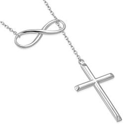 925 Sterling Silver Infinity Cross Necklace For Women - Modern Cross And Infinity Necklace - Infinity Love Cross Pendant In 3 Color Styles - Religious Jewelry with Adjustable Chain - Top Gifting Idea