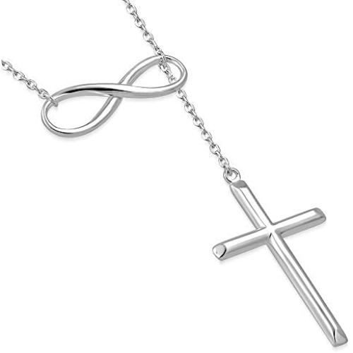 925 Sterling Silver Infinity Cross Necklace For Women - Modern Cross And Infinity Necklace - Infinity Love Cross Pendant In 3 Color Styles - Religious Jewelry with Adjustable Chain - Top Gifting Idea