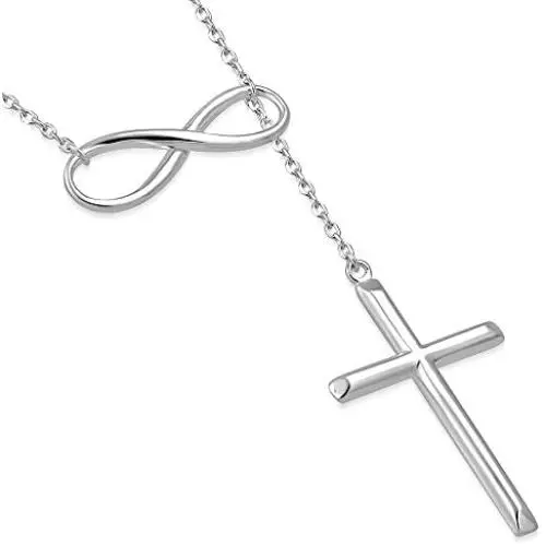 925 Sterling Silver Infinity Cross Necklace For Women - Modern Cross And Infinity Necklace - Infinity Love Cross Pendant In 3 Color Styles - Religious Jewelry with Adjustable Chain - Top Gifting Idea