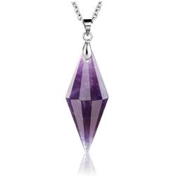 Top Plaza 12 Facet Natural Healing Crystal Stone Necklace Point Gemstone Pendant Necklaces Reiki Balancing Quartz Jewelry for Women Men