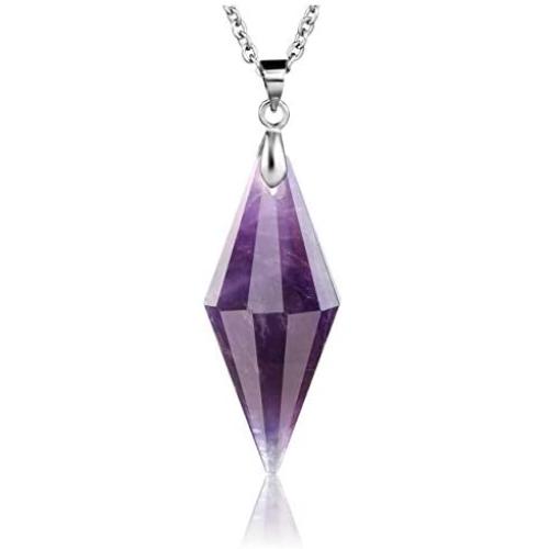 Top Plaza 12 Facet Natural Healing Crystal Stone Necklace Point Gemstone Pendant Necklaces Reiki Balancing Quartz Jewelry for Women Men