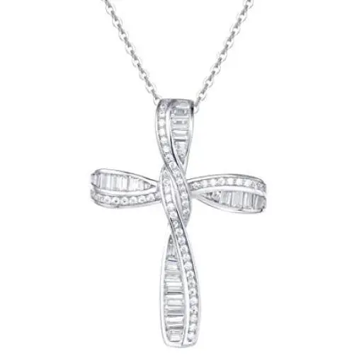 FANCIME White Gold Plated 925 Solid Sterling Silver CZ Cubic Zirconia Twisted Cross Infinity Open Loop Crucifix Princess Pendant Necklace For Women Girls, 16'' + 2'' Extender FANCIME White Gold Plated 925 Solid Sterling Silver CZ Cubic Zirconia Twisted Cross Infinity Open Loop Crucifix Princess Pendant Necklace For Women Girls, 16'' + 2'' Extender