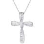 FANCIME White Gold Plated 925 Solid Sterling Silver CZ Cubic Zirconia Twisted Cross Infinity Open Loop Crucifix Princess Pendant Necklace For Women Girls, 16'' + 2'' Extender