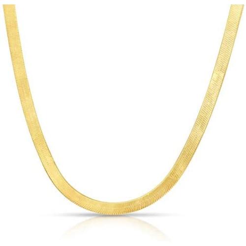 .925 14K Gold Plated Sterling Silver 3.2MM, 4.3MM, 6.8MM or 9MM Flexible Flat Magic Herringbone Chain Necklace