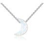 Kaletine White Synthetic Opal Crescent Moon Pendant Necklace Sterling Silver Cable Chain Adjustable 16-17-18 Inch