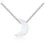 Kaletine White Synthetic Opal Crescent Moon Pendant Necklace Sterling Silver Cable Chain Adjustable 16-17-18 Inch