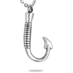 HooAMI Fish Hook Memorial Ash Urn Necklace Stainless Steel Cremation Jewelry