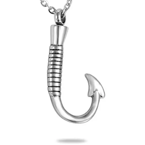HooAMI Fish Hook Memorial Ash Urn Necklace Stainless Steel Cremation Jewelry