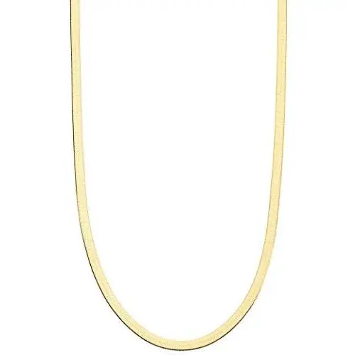 Miabella 18K Gold Over Sterling Silver Italian Solid 3.5mm Flexible Flat Herringbone Chain Necklace for Women Men 16, 18, 20, 22, 24, 26, 30 Inch Made in Italy