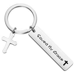 MAOFAED Christian Gift Saved by Grace Bible Verse Keychain Religious Jewelry Adult Baptism Gift