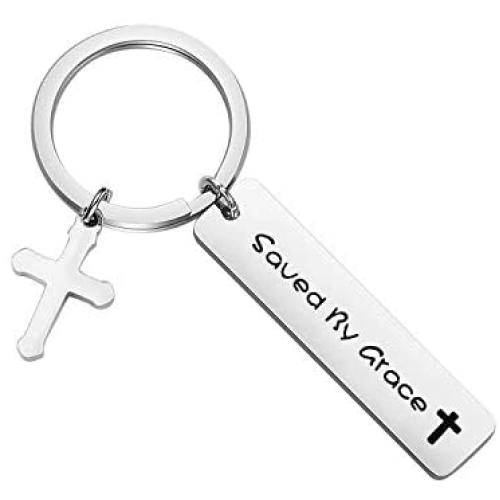MAOFAED Christian Gift Saved by Grace Bible Verse Keychain Religious Jewelry Adult Baptism Gift