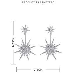 Starburst CZ Dangle Drop Earrings for Women Girls Sensitive Ear S925 Sterling Silver Stud Post Pin Fashion Lucky Star Dangling Hanging Earring Jewelry Hypoallergenic Gifts Bff