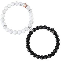 YADOCA 2 Pcs Magnetic Couples Bracelets for Women Men Beaded Matching Bracelets for Him and Her Connect Bracelet Crown Bracelet for Couple Valentine’s Day Gift Best Friend Bracelets Friendship