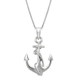 Honolulu Jewelry Company Sterling Silver Ship Anchor and Rope Necklace Pendant with 18'' Box Chain