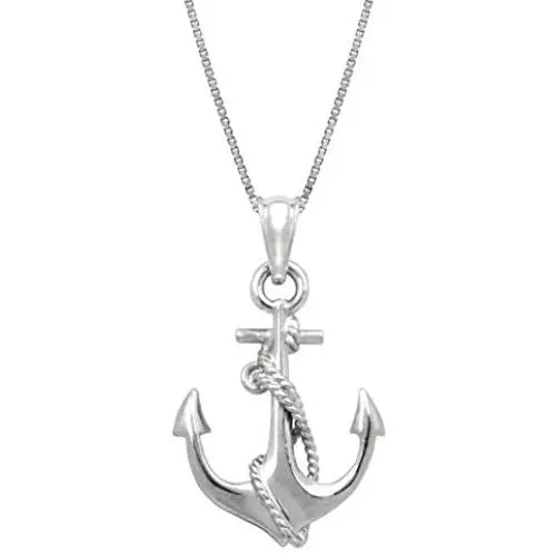 Honolulu Jewelry Company Sterling Silver Ship Anchor and Rope Necklace Pendant with 18'' Box Chain Honolulu Jewelry Company Sterling Silver Ship Anchor and Rope Necklace Pendant with 18'' Box Chain